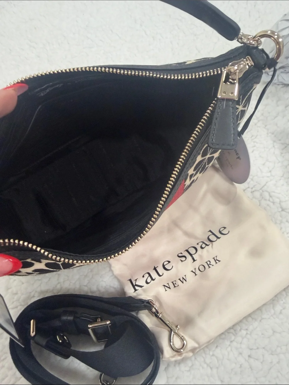 kate spade Minnie & Mickey Floral Stripe Crossbody Bag in Black/Cream/Red - Picture 6 of 7